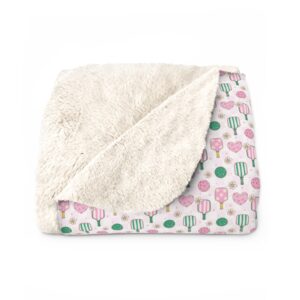 Pickleball Sherpa Blanket | Pink Paddle Pattern